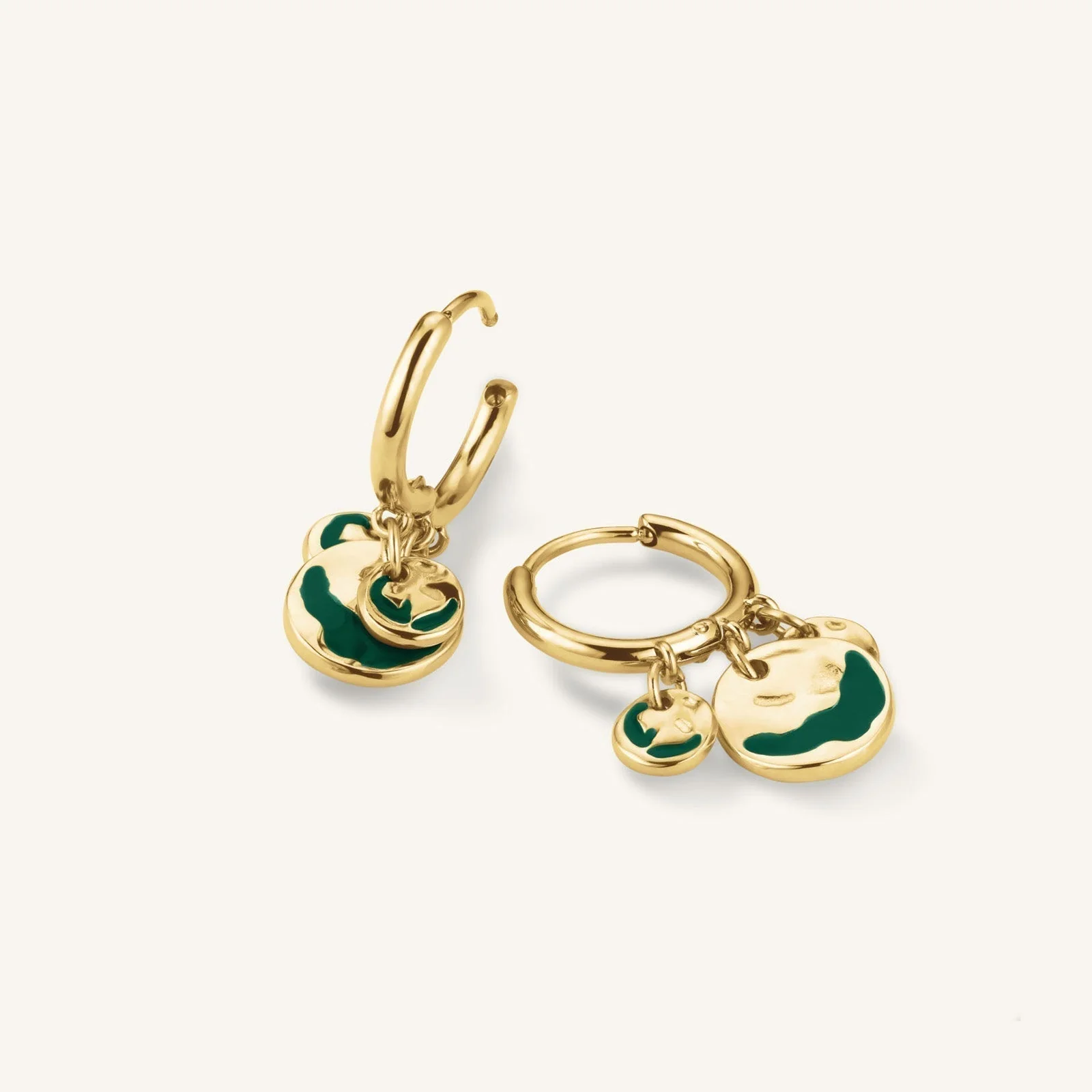 Emerald Wavey Coin Hoops - Image 3